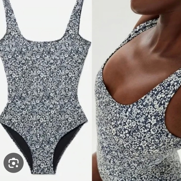 Everlane ReNew Square Neck One Piece Navy Floral M Sold Out Online - Picture 3 of 6